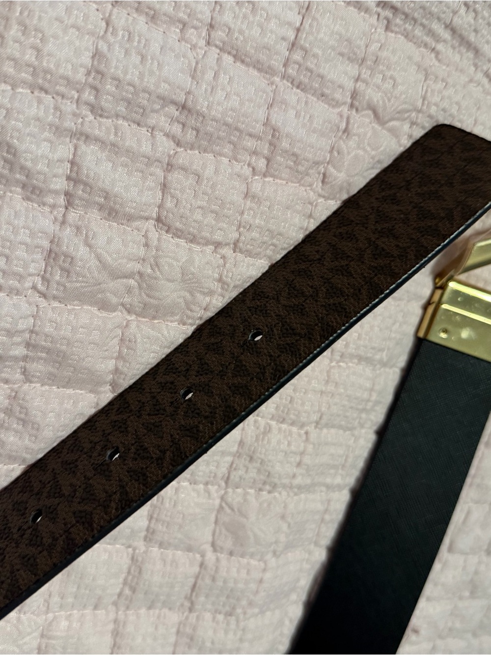Women Brown Logo-Print Leather Belt with Gold Buckle